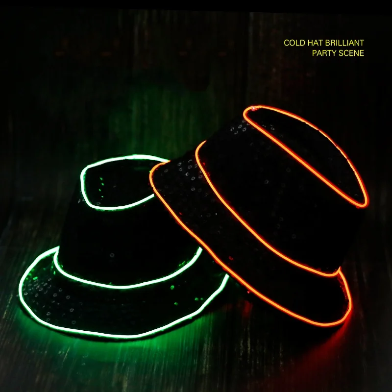 Fashional 100% Cotton Flashing EL Wire LED Hat For Night Show Wearing 3V Portable Controller Dancing  Party EL Wire Hat