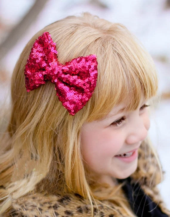 Kids Baby Girls Boutique Children Girl Party Hair Accessories Blingbling Sequins Hair Glips Gold Bow Sequin Hair Clip