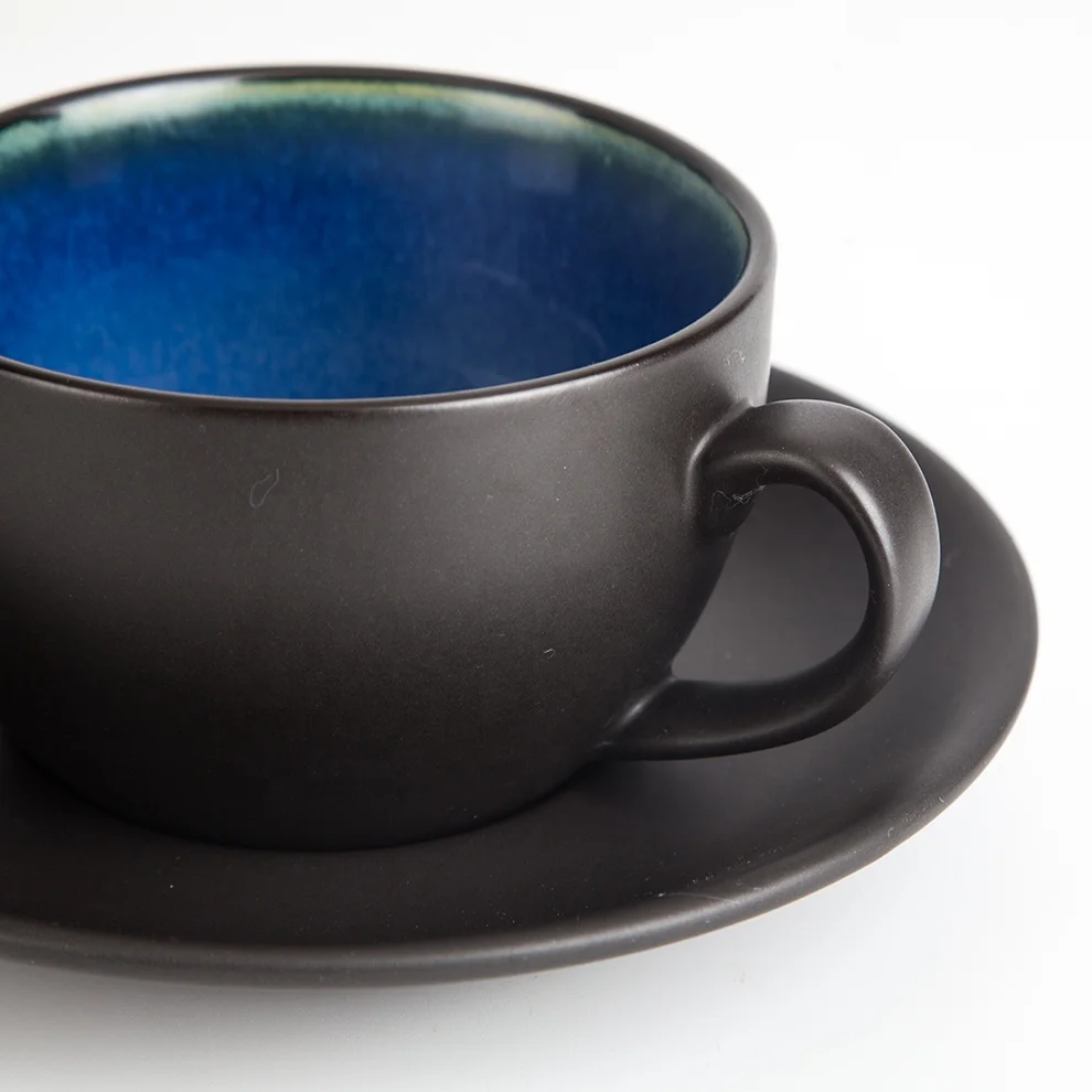 Matte Blue Coffee Cup Set 280Ml Coffee Cup And Saucer