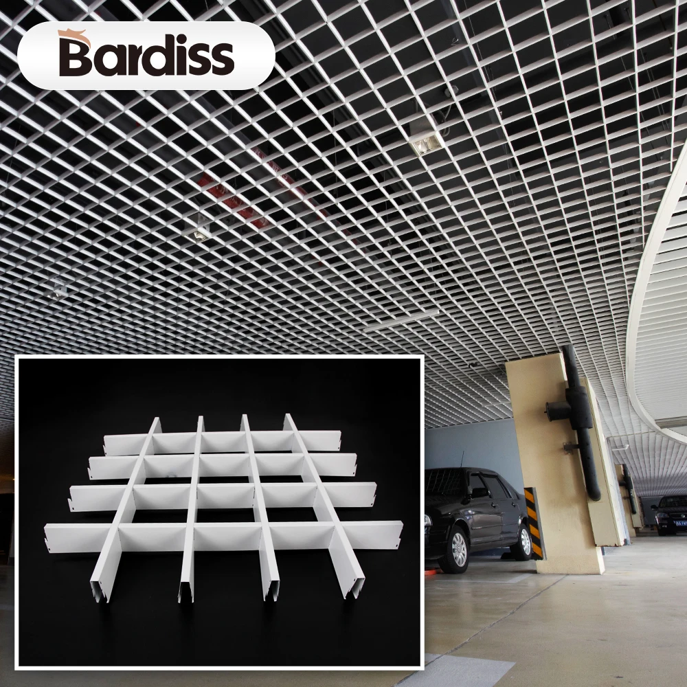 Decorative metal grid false ceiling white interior 100 x 100 aluminum open cell ceiling