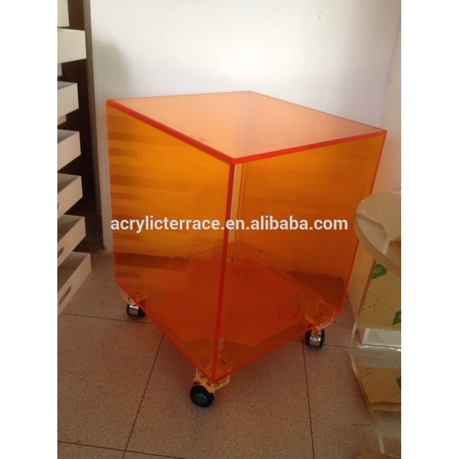 Orange Acrylic Cube Table With Wheels