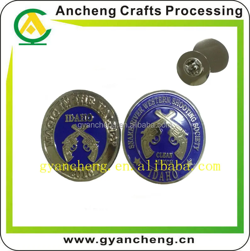 Hot sale 2023 Cool Design Gun Shaped Western Shooting Metal Badges&Enamel for Sale
