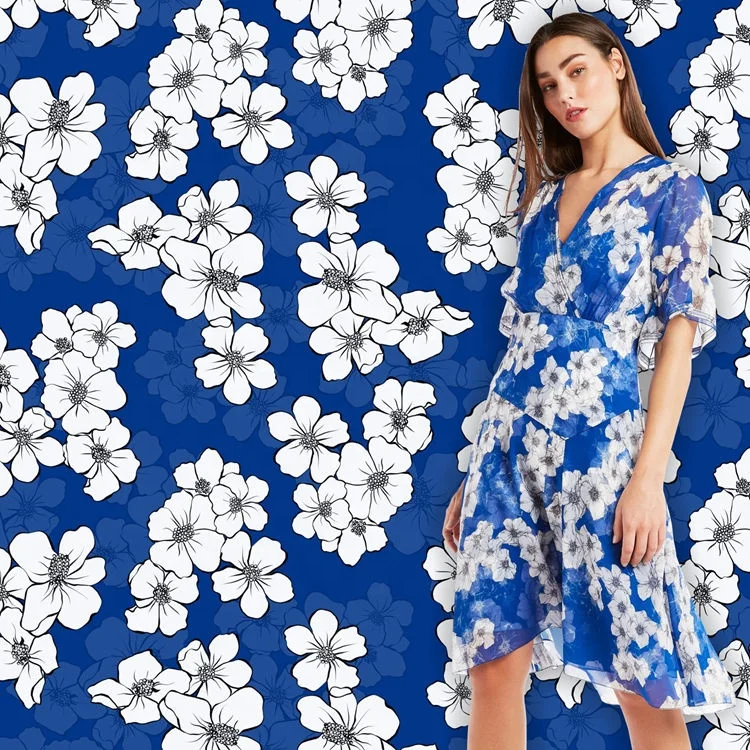 2020 Новая модная Экологически чистая индивидуальная большая брендовая цифровая печать маленькая цветочная ткань цифровая печать искусственная вуаль ткань