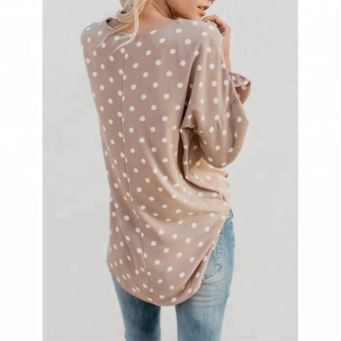 
Wholesale Personalized Ladies Apricot Polka Dot V-neck Shirt 