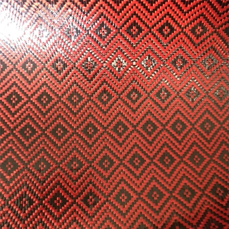 high strength professional pu coated colored jacquard red carbon aramid hybrid fiber cloth rolls price for sale cheap