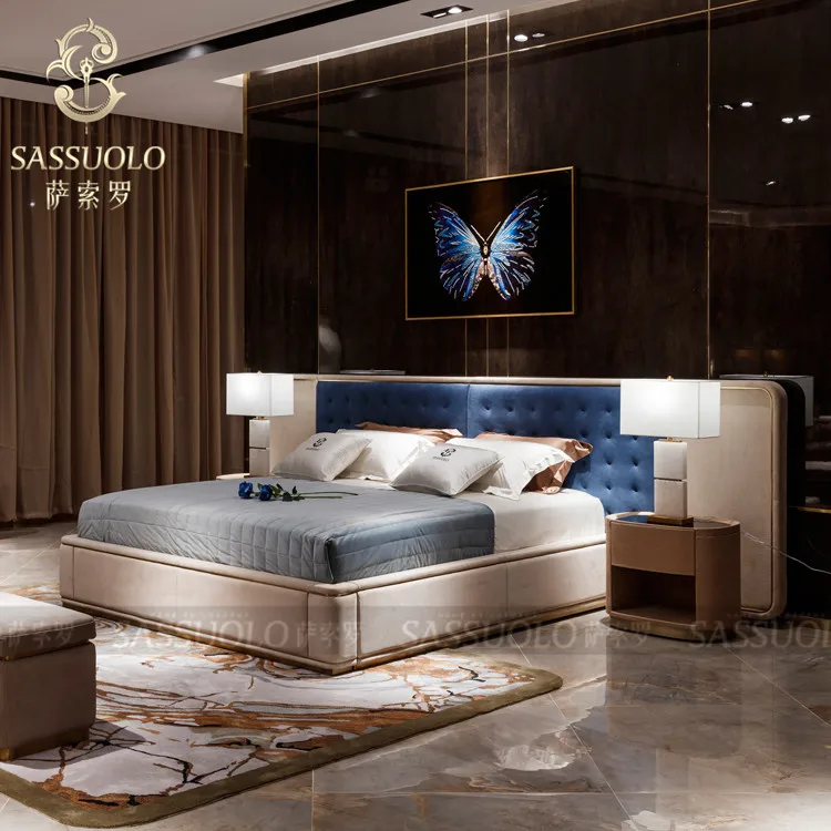 
Sassuolo Italian Light Luxury Bed Big Bedside Grinded Skin Visionnaire Comfortable Latest Design luxury bed 
