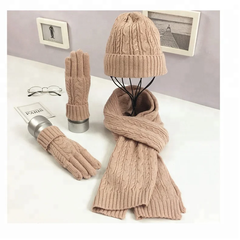 Мода Twist В Полоску Шапочка 3 шт. для женщин зимняя вязаная шапка комплекты шапка шарф перчатки