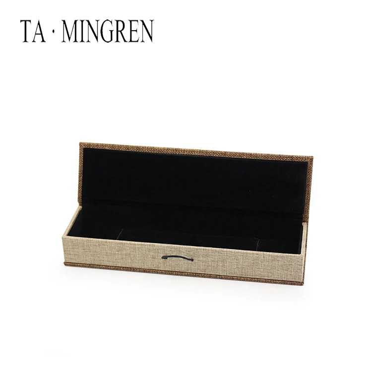 
High Quality Eco-Friendly Custom Linen Wood Jewellery Necklace Box With Logo 
