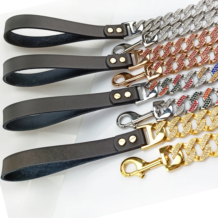 18K Gold Dog Collar Chain Leash Bully Dog Head Leash Chain Pitbull Cuban Luxury Collar And Lead Leash