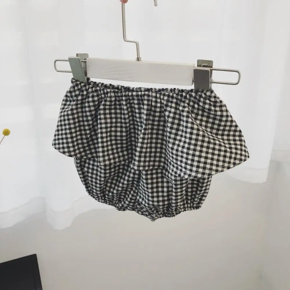 
PP0027 Summer Plaid Thin Cotton PP Pants Ruffle Shorts Female Baby 
