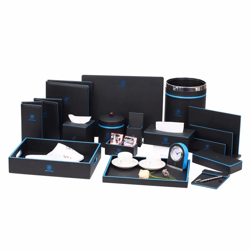 
office folder service directory holder ,black &blue faux leather cover holder for 5-star hotel, restaurant, villa guest room 