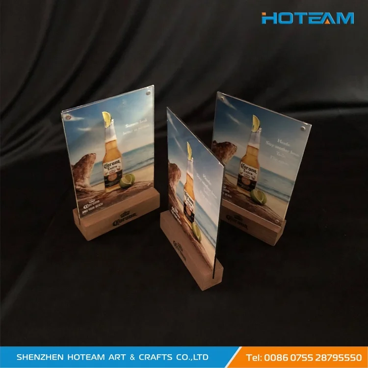 Cheap Corona Acrylic & Wood Magnet Table Talker Display Stand Menu Holder with Chalkboard