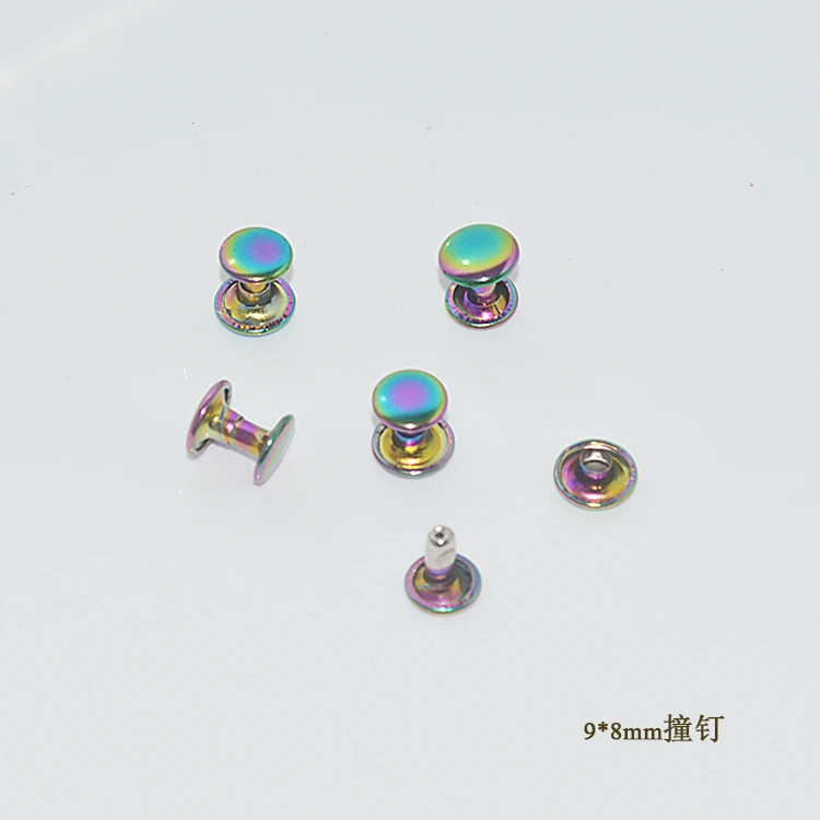 High Quality copper material rainbow color push rivet 9mm Double Cap Garments Metal Rivet for leather bag