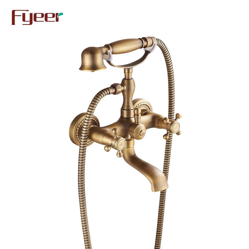 Fyeer Antique Bronze Telephone Bath Shower Mixer Faucet for Wall Mounted
