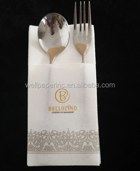 16 inch* 16 inch 1/8 fold Biodegradable disposable logo Printed Airlaid Cutlery bag Napkin