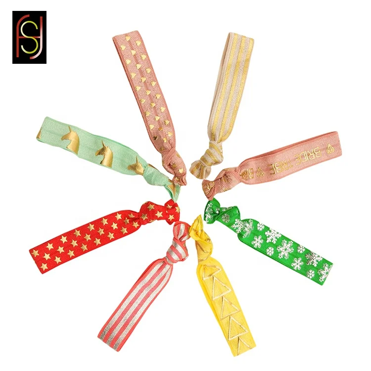 Custom elastic gold foil personalized print hair band bundle tie for girls