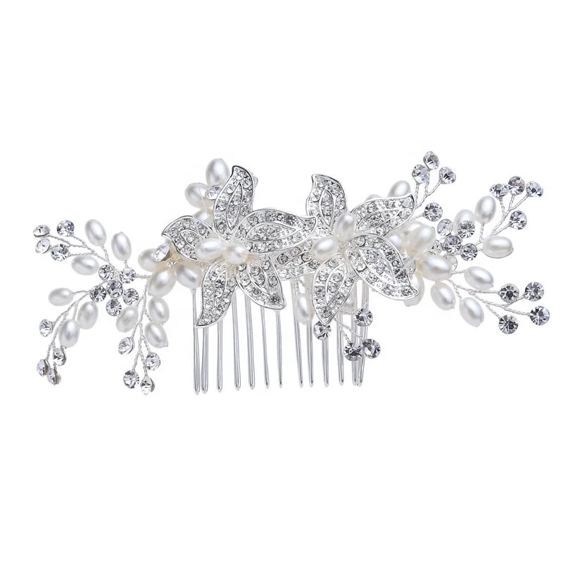 Высококачественные свадебные цветочные аксессуары для волос, гребень для волос с жемчужинами и стразами