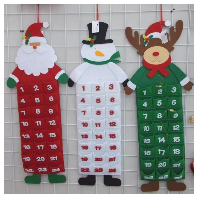 24 Pockets  Xmas Home Wall Door Decor Santa Claus Hanging Felt Calendar Christmas Countdown Advent Calendar