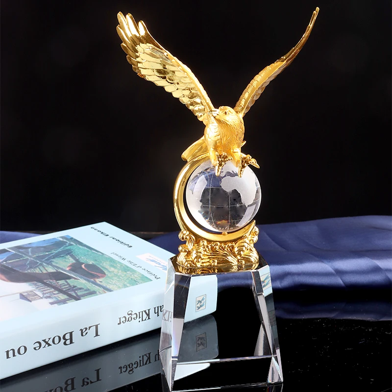 Golden Eagle and Globe Crystal Base Metal Trophy Cup