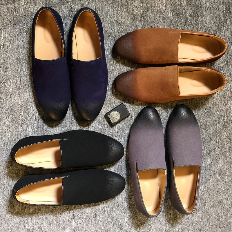 Low Cup Suede Leather Pointed-toe Pure Color Casual Shoes Fashion Men Loafer Dress Shoes