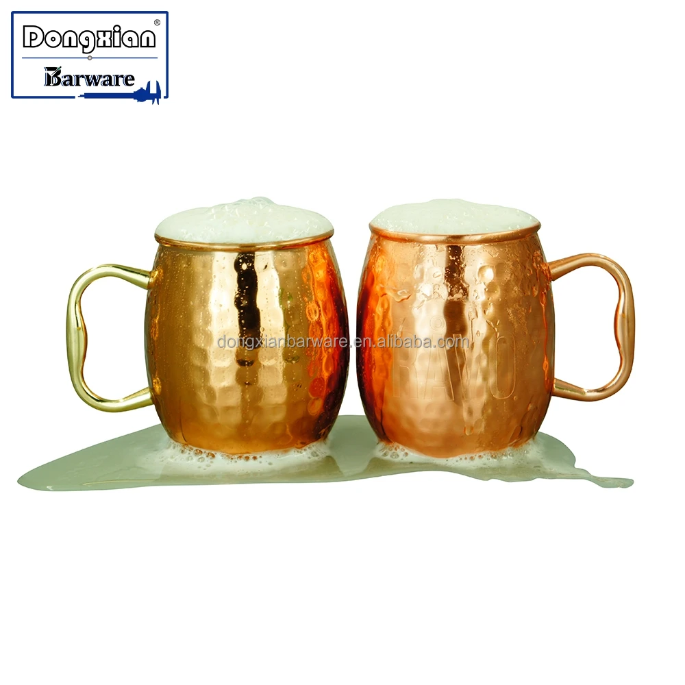 Antique Feel Stainless Steel Hammered Moscow Mule Cocktail Copper Mugs For Vodka And Ginger Beer