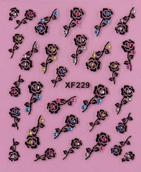 black 3D rose design Water Transfer Nails Art Sticker decals lady women manicure tools Nail Wraps
