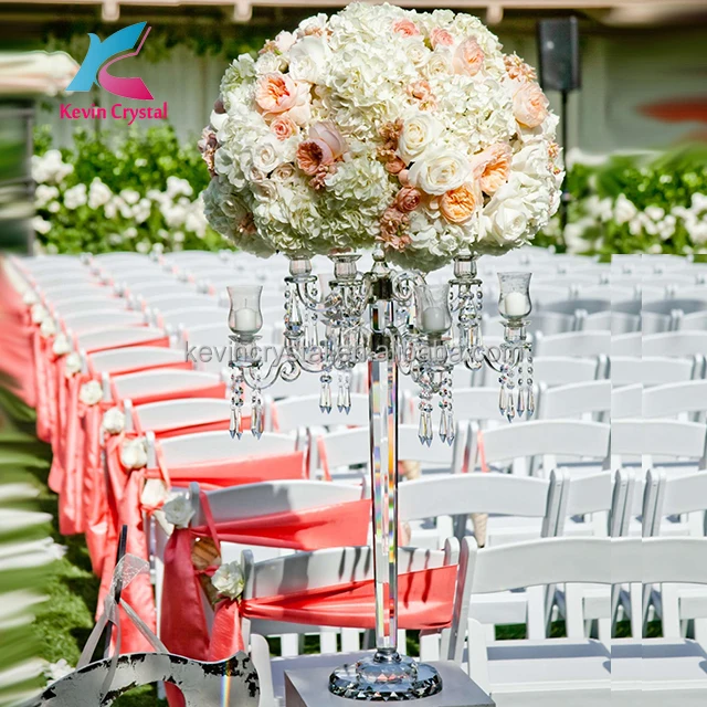 Hot selling table centerpiece crystal wedding candelabra with flower bowl