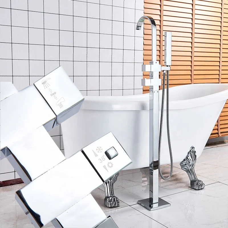
Yizon Chrome Thermostatic Bathtub Faucet Free Standing Single Handle Bathroom Waterfall Shower Tub Faucet SPA Mixer Tap 