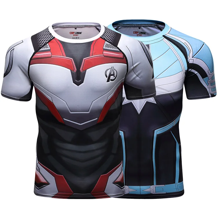Dye Sublimation T Shirt Superhero Custom Print Short Sleeve Compression Wear Training