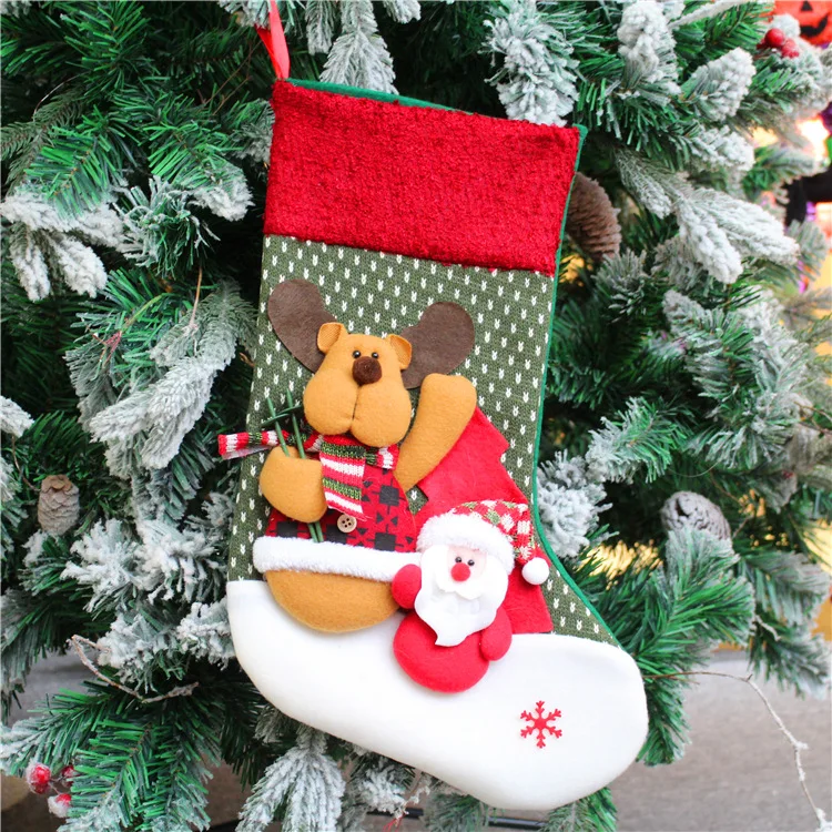 18' Christmas Lint Embroidered Christmas Stocking Gifts Candy Hanging Bag Santa Claus Snowman Hotel Home Decoration