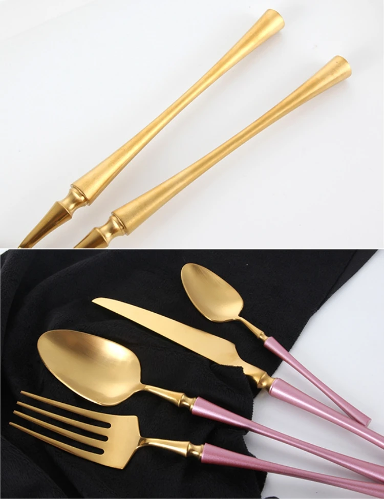 K9612 Stainless steel 304 restaurant bulk gold plated black tableware set