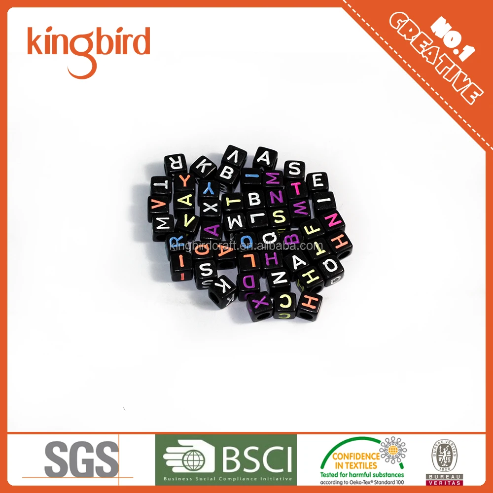 
New Arrival 8mm Cube Shape Wholesale Black Colour Plastic Handmade Alphabet Bead Jewelry Pony Beads For Kids 