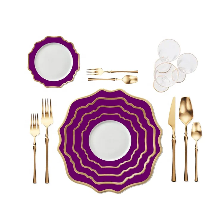 
Coral Fancy Grey Rim Lace Purple Rose gold Baroque Charger Plates India 