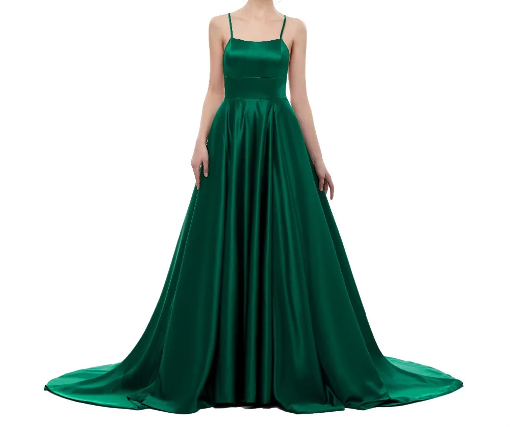 
Formal Satin Pleat Spaghetti Straps Side Split aline floor-length robe de soiree 2018 