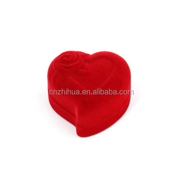 High Quality Velvet Jewelry Packaging Marriage Engagement Ring Case Heart Shape Red Flocking Bangle Box In Stock