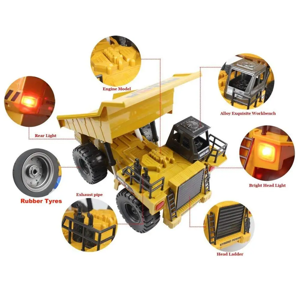 6 Channel Electric RC Remote Control Full Functional Dump Truck Toy for Kids with Lights and Metal Die-Cast Front