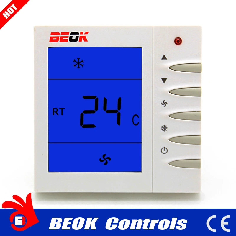 4 трубы фанкойл термостат комнатной температуры контроллер : TSL500-AC4 с голубой backight