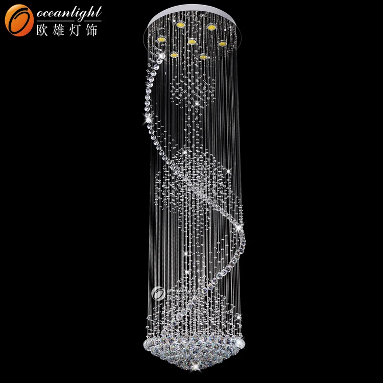 Large Luxury High Staircase Hotel Ceiling Led Crystal Chandeliers Pendants Light