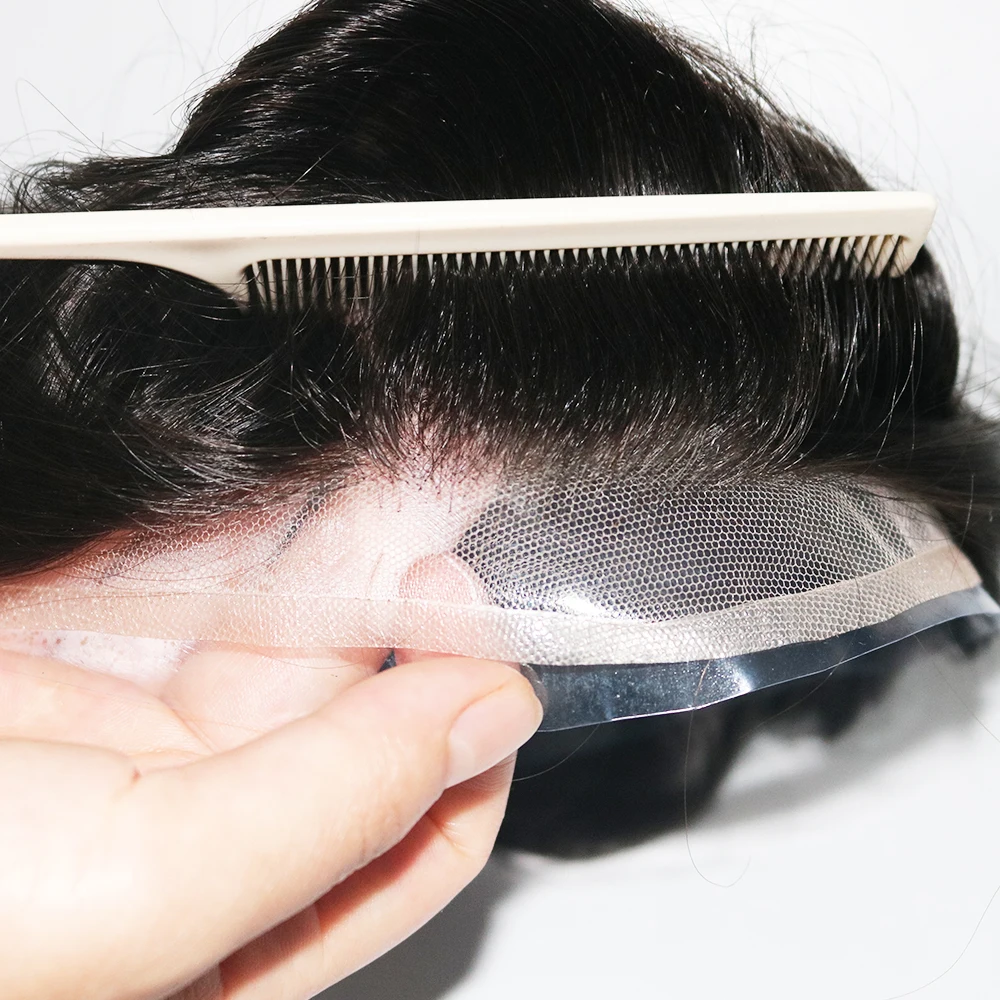 Real Human Hair Man Toupee Remy Hairpieces Swiss Lace With Clear Poly Around Free Shipping Toupee Mens