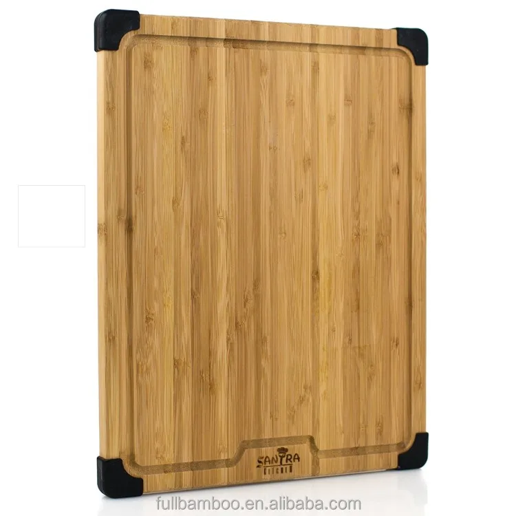 Large Bamboo Cutting Board With Non Slip Silicone Feet, Natural Organic Bamboo Chopping Board With Groove