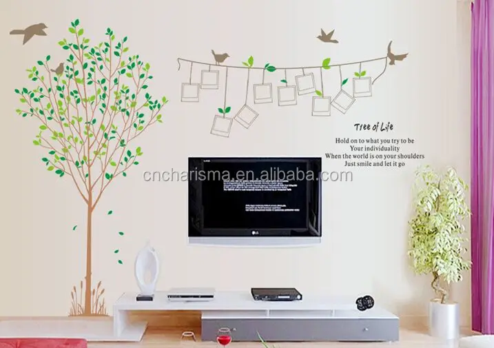 Removable Tree And Birds Photo Frame Designs Wall Decals Pvc Kids Wall Sticker For Home Decorative