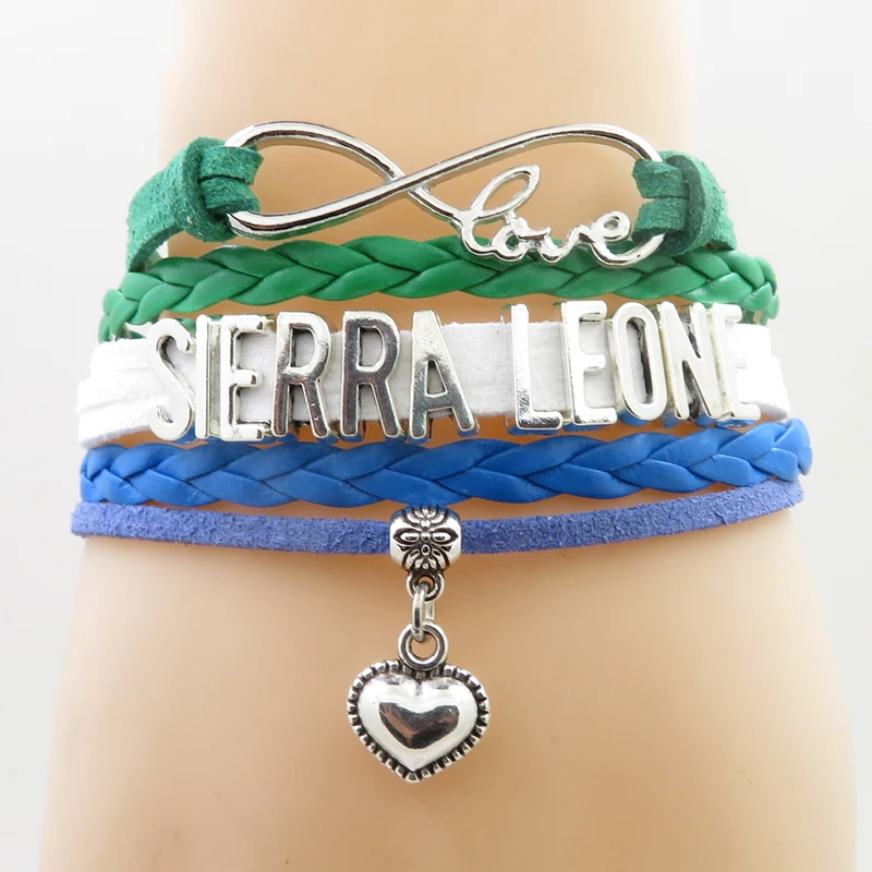 Infinity love SUDAN PALESTINE KUWAIT URUGUAY HUNGARY SIERRA LEONE MOZAMBIQUE  Bracelet Heart Charm  National Flag Bracelets