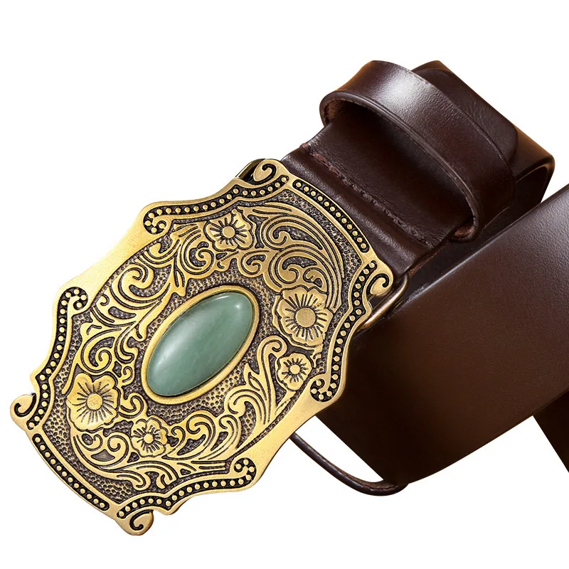 wholesale 3.8cm width 3D turquoise bull solid brass western belt buckle genuine leather belt,cow leather belt