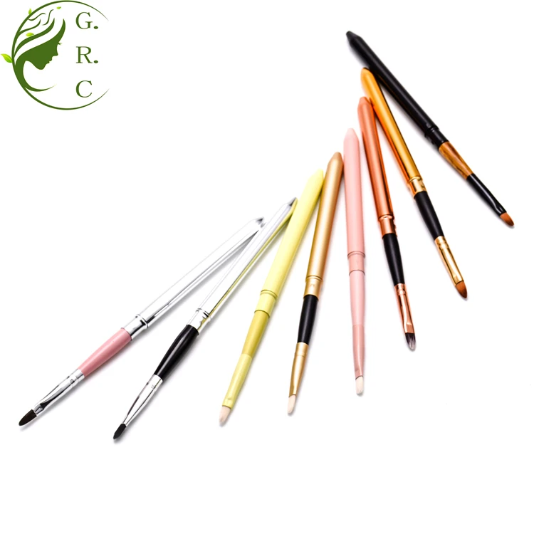 A New Retractable Lip Gloss Applicator Makeup Brush Private Label Eye Liner Cosmetic Brush Mini Travel Metal  Lip Brush With Cap