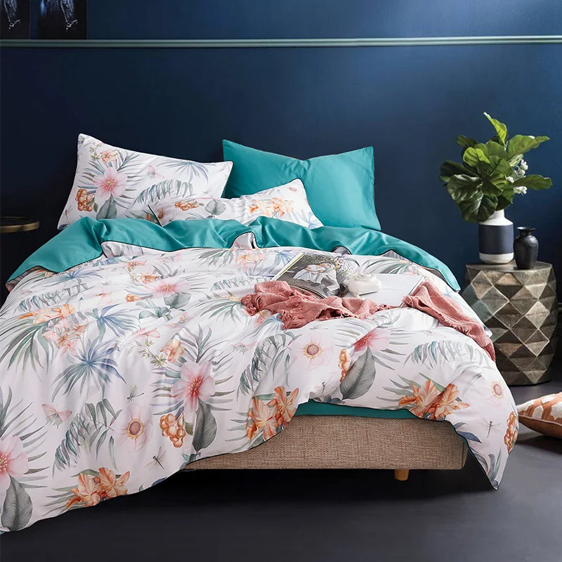 60S combed 100% egyptian cotton home bedding 3d digital print queen size bedding set