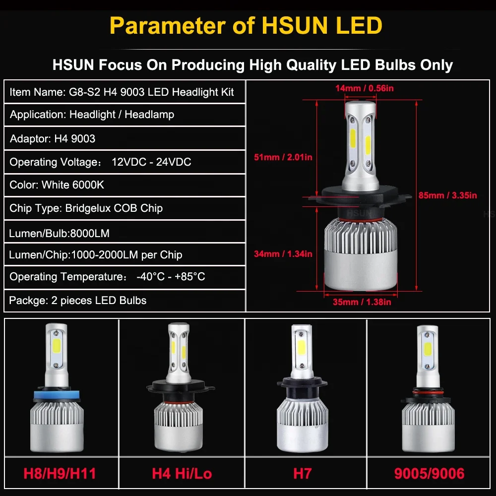 
Best Price Auto Parts 50w 6000LM 6000k Car H1 H3 H4 H7 H11 H13 H15 H16 LED Headlight Bulb H4 LED 