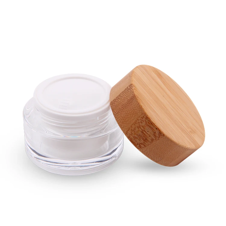 
acrylic plastic jars with bamboo lids,50g bamboo cosmetic jar,bamboo cosmetic packaging face cream jar 