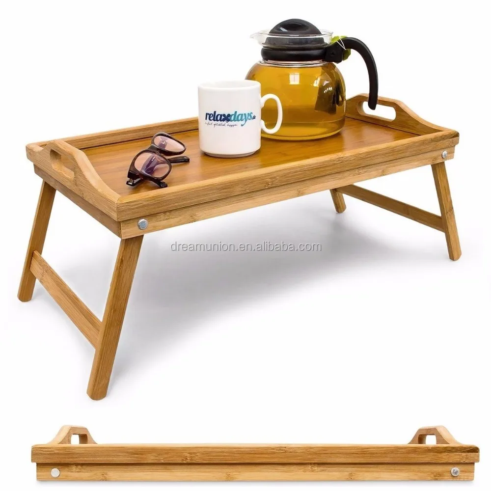 Bamboo Wooden Bed Tray With Folding Legs Serving Breakfast Lap Tray Table Mate