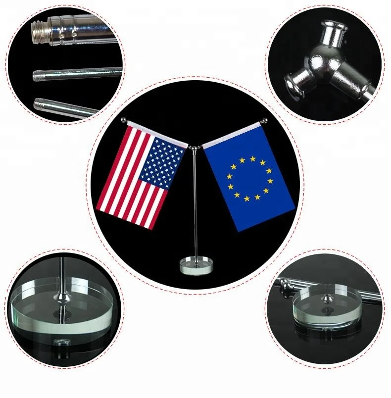 Wholesale Fashion Single Y-shaped table desk flag with Crystal glass base stand for souvenir