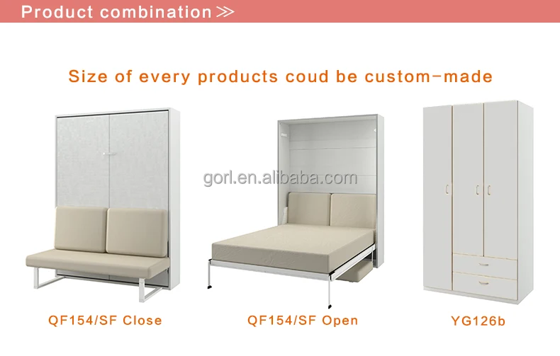 QF154/SF queen size hideaway murphy wall bed with sofa